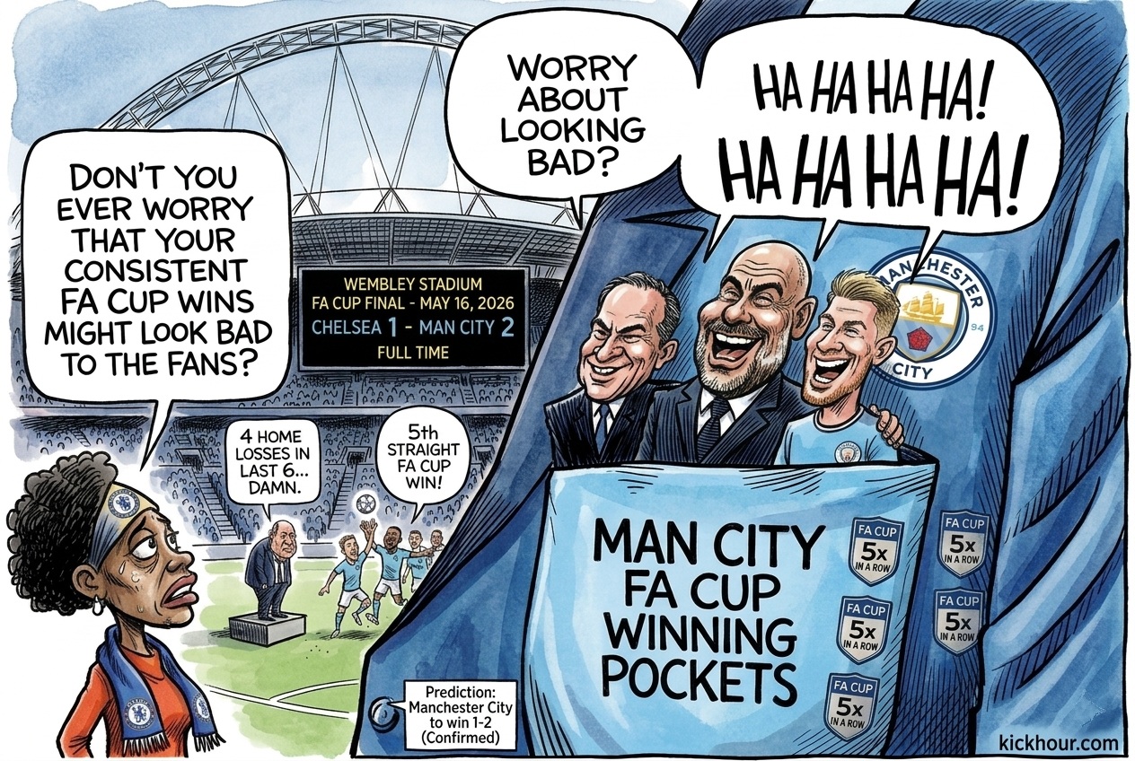 🗓 On May 16, Chelsea will play Manchester City in a crucial FA Cup match at 🏟 Wembley Stadium. With four wins in their previous five league games, Chelsea has a lot of recent momentum going into the match. Their home record, which includes four losses in their last six home games across all competitions, raises concerns about their consistency.

⚽️ Manchester City, who have won the FA Cup five times in a row, have a strong momentum of their own to counter this form. Over their last six away games, City has maintained a steady 50% winning percentage. Chelsea has historically struggled against Manchester, losing four of their last six head-to-head meetings, so historical data strongly favours the Manchester team.

Manchester City is predicted to win 1-2 based on past dominance and cup momentum.